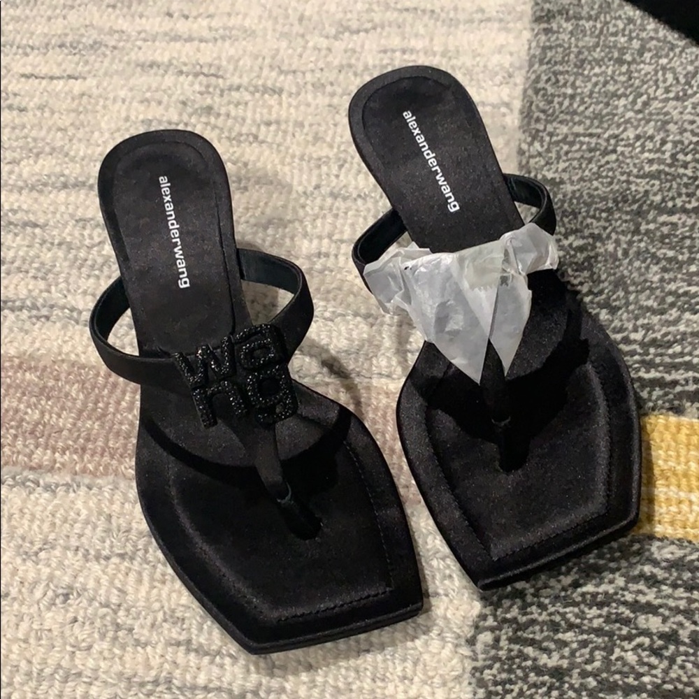 SOLD！Alexander Wang Bianca Logo Crystal Black sandals